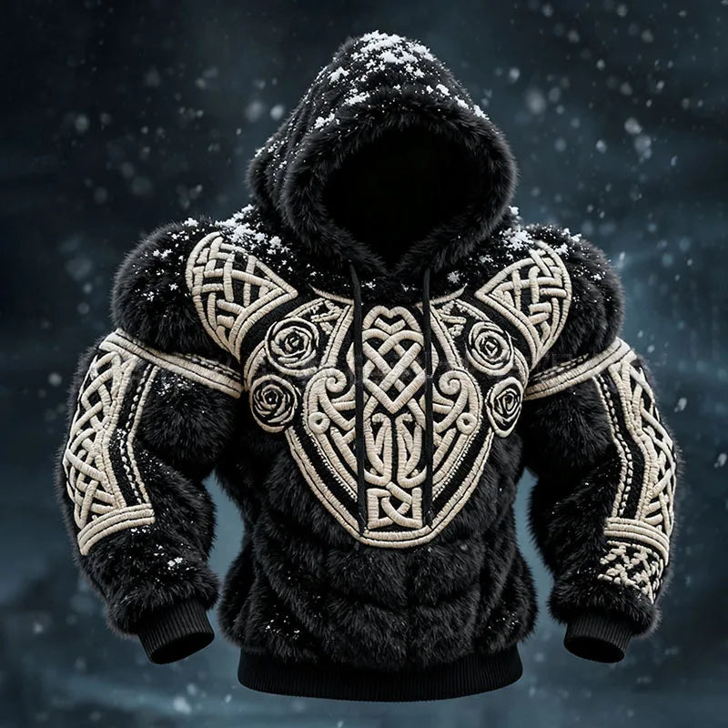 Men's Fleece Chest Print Hooded Sweatshirt Loose Fit