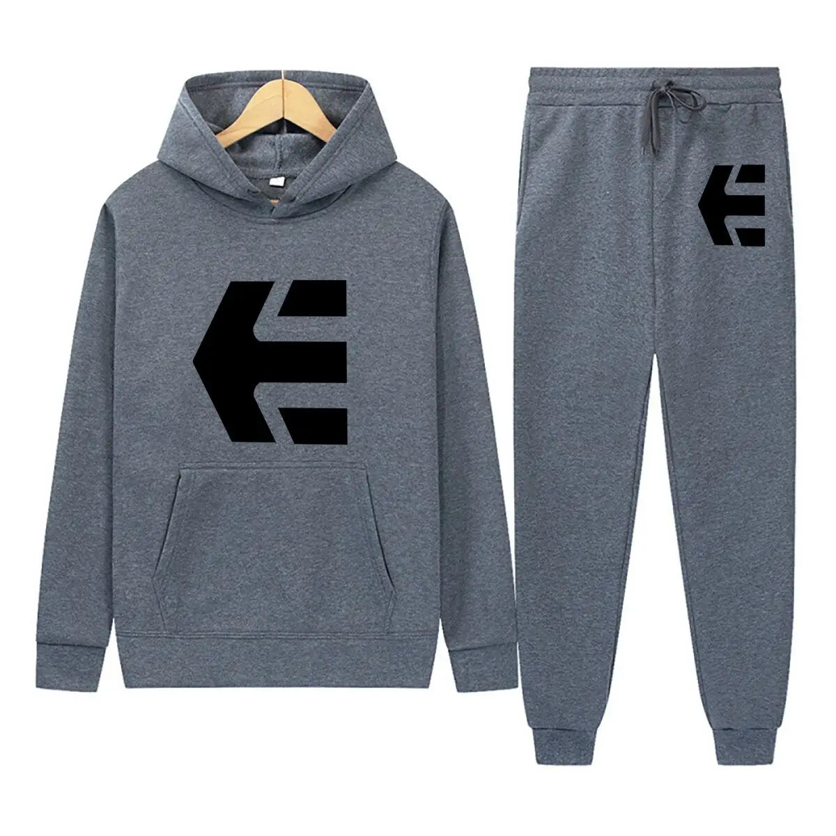 E Logo Bold Symbol Design Art Print Hooded Loose Pullover Street Sweatshirt - Teglex -