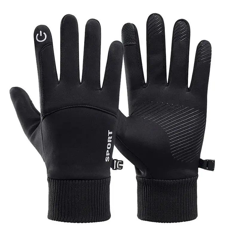 Schwarze, warme Winter-Vollfingerhandschuhe, wasserdicht, für Radfahren, Outdoor-Sport, Laufen, Motorradfahren, Skifahren, Touchscreen, Fleece