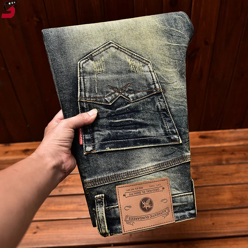Men's Motorcycle Jeans – Vintage Slim Stretch Denim