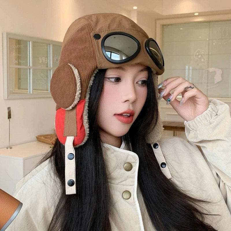 Women's Velvet Flight Hat | Windproof Cycling Lei Feng Cap