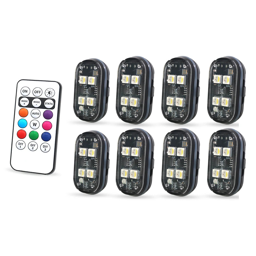 Wireless LED Strobe Car Lights – 8 Colors Rechargeable