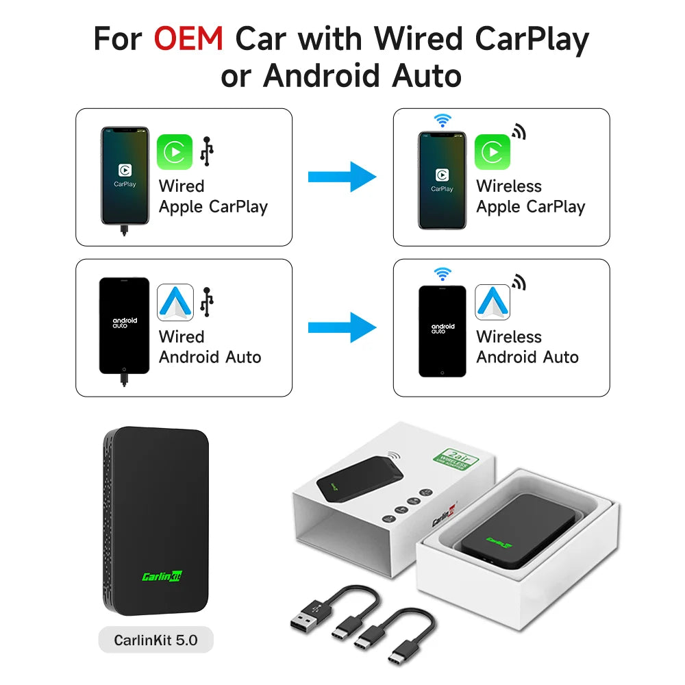 CarlinKit 5.0 & CarlinKit 4.0 Drahtlos CarPlay Android Auto Waze Musik Spotify Auto Für Audi Golf Peugeot Mazda KIA Mercedes MG