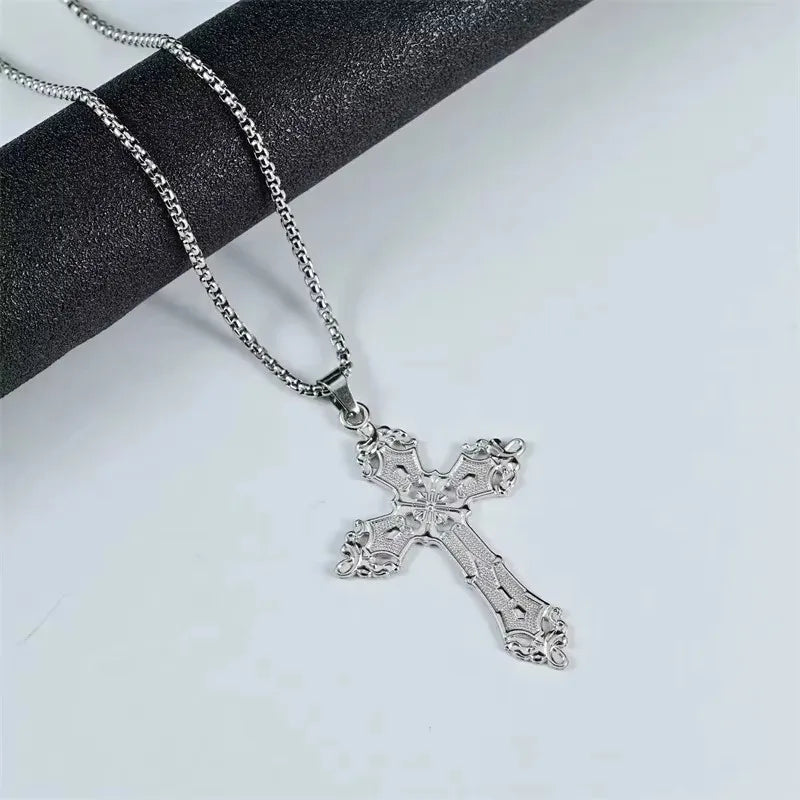 Retro Gothic Cross Necklace - Bold Unisex Streetwear | Teglex