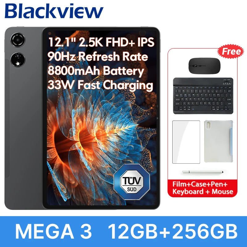 【Weltpremiere】Blackview MEGA 3 Tablet 12.1" 2.5K 90Hz Display 12GB 256GB 8800mAh 50MP Kamera 33W Schnellladung Android 15 Pa