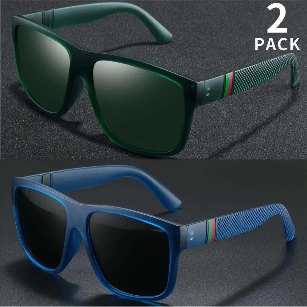2PCS Polarized Sunglasses Brand Designer Vintage Sunglasses Man Fashionable Driving Sun Glasses Eyewear - Teglex