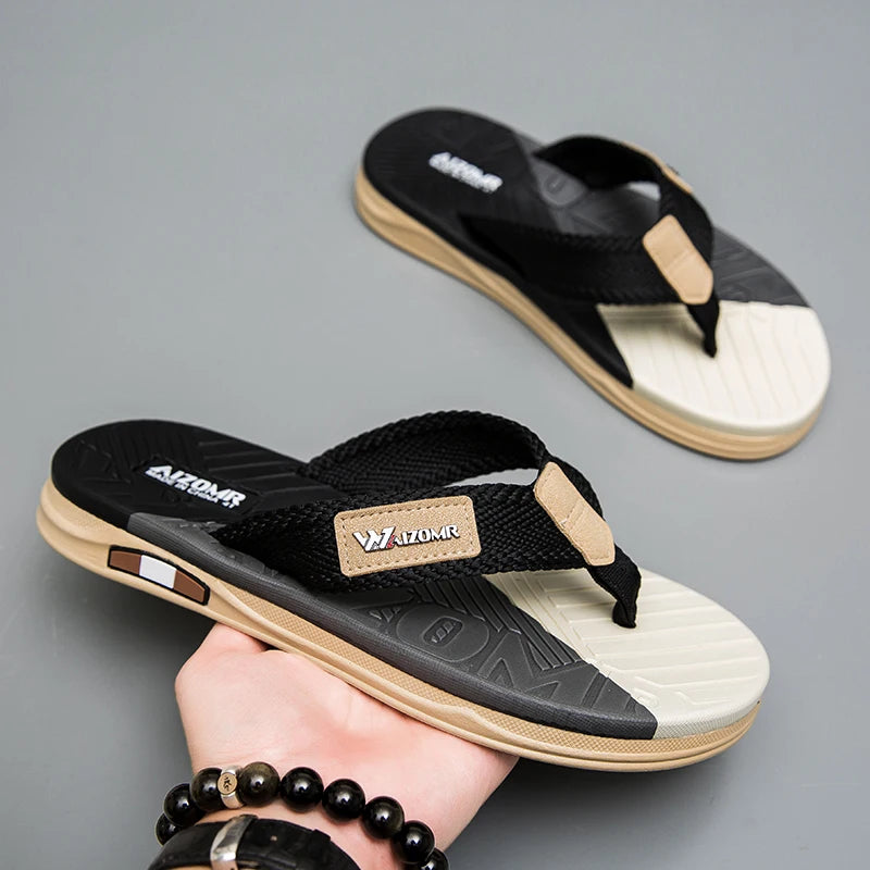 Herren-Flip-Flops mit kontrastierendem Flechtdesign – rutschfeste Strandsandalen