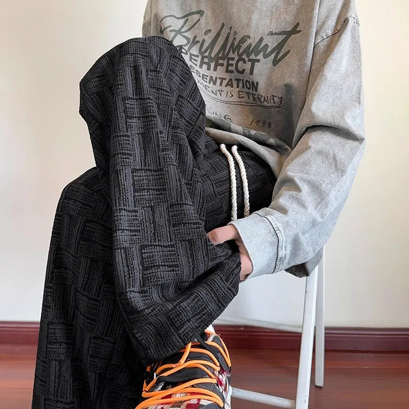 Men's Fleece Lined Wide Leg Casual Trousers Winter Jeans