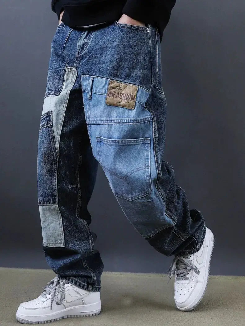 Men's Retro Washed Patch Jeans | American Style
