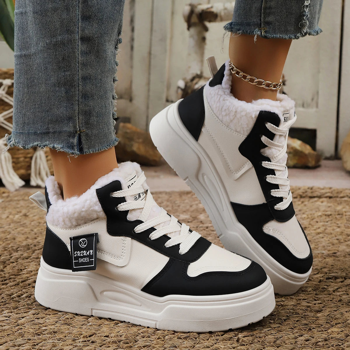Women's Chunky Platform Sneakers Warm Plush Winter Shoes