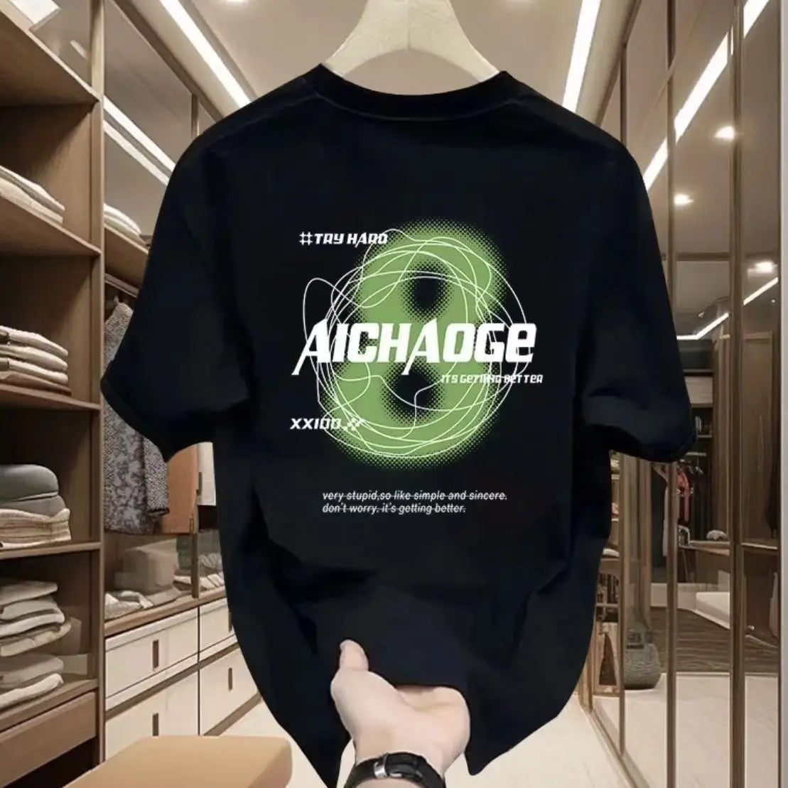 Men's Cotton Print T-Shirt Loose Fit Pullover T-Shirt Men's