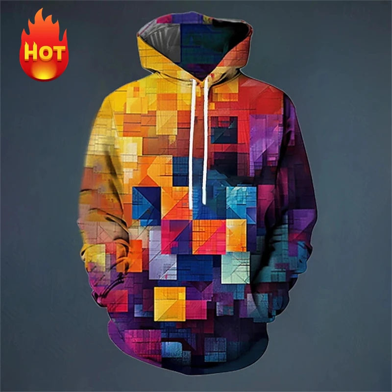 Y2K Men's Hoodie 3d Simulation Stitching Plaid Print Hooded Sweatshirts Pop Men Clothing Oversized Street New Designer Pullovers - Teglex -