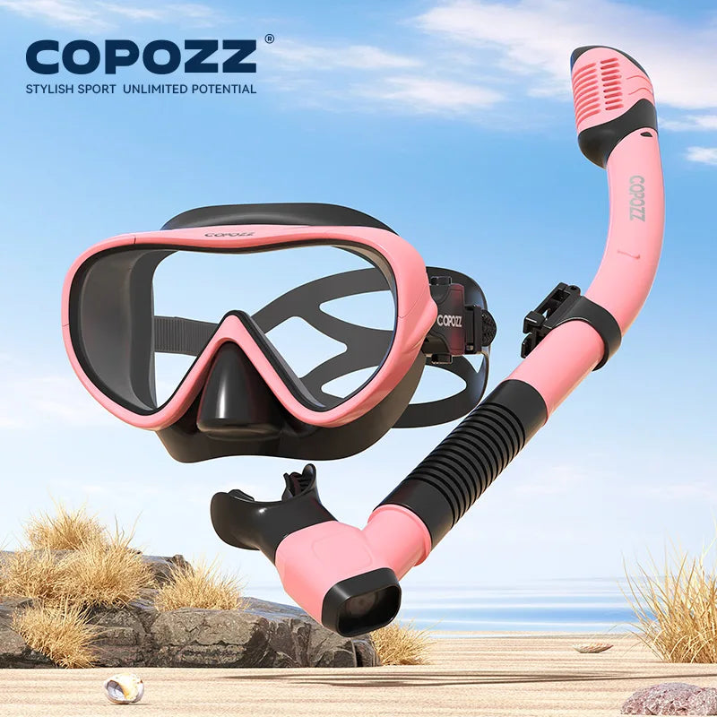 COPOZZ Full Vision Diving Mask HD Anti-Fog Snorkel Set