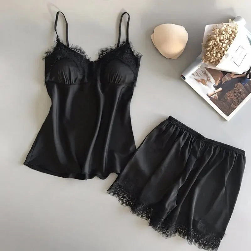 Damen V-Ausschnitt Spitze Dessous Pyjama-Set Schlafshorts