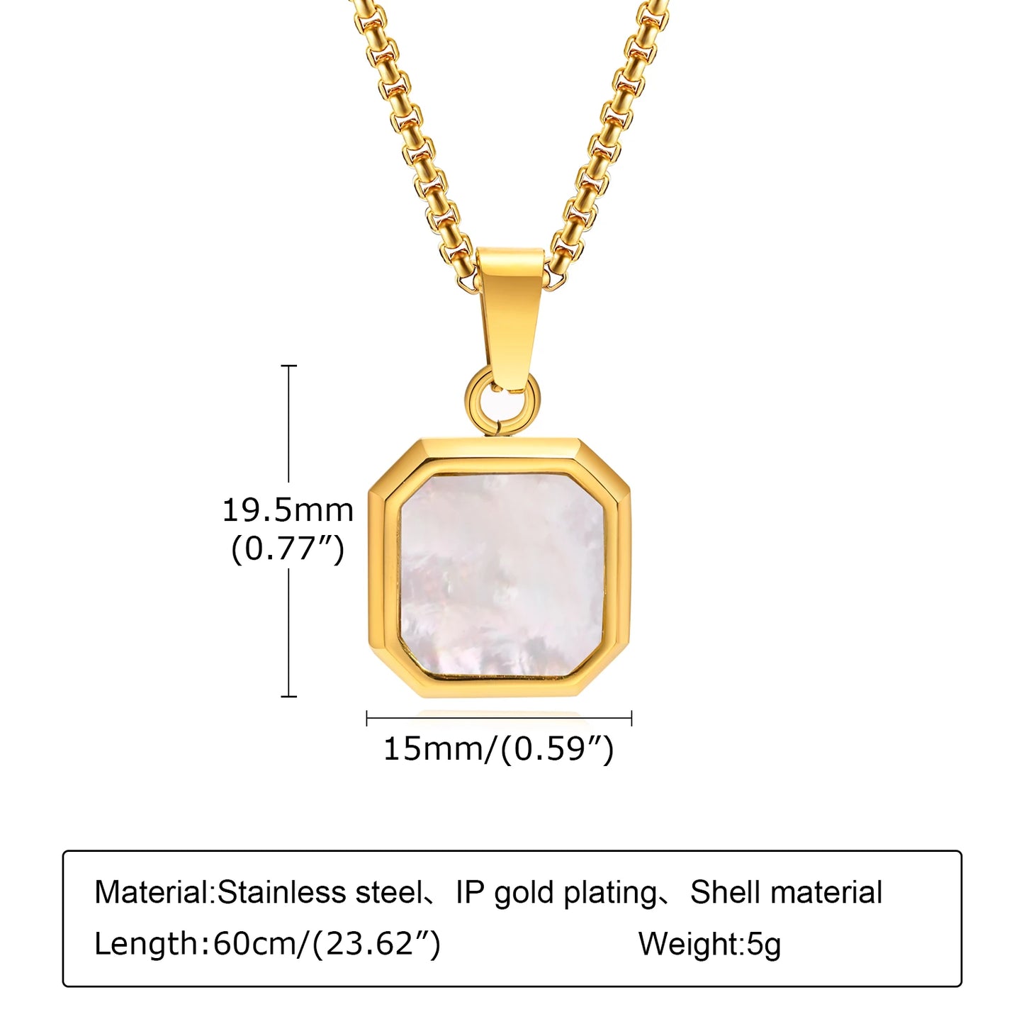 Men's Square Natural Stone Hip Hop Pendant Necklace