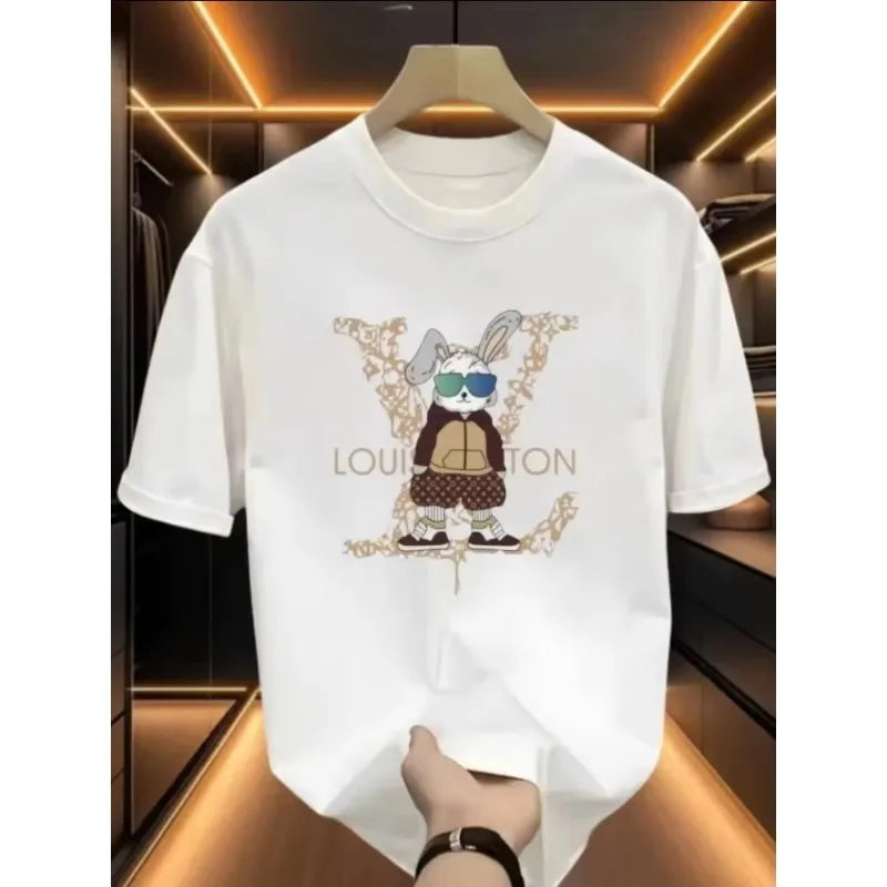 2025 Fashion Summer New Hot Trendy Brand Heavy Cotton T-shirt Unisex Summer Printing Casual Round Neck High-end Top Handsome - Teglex -