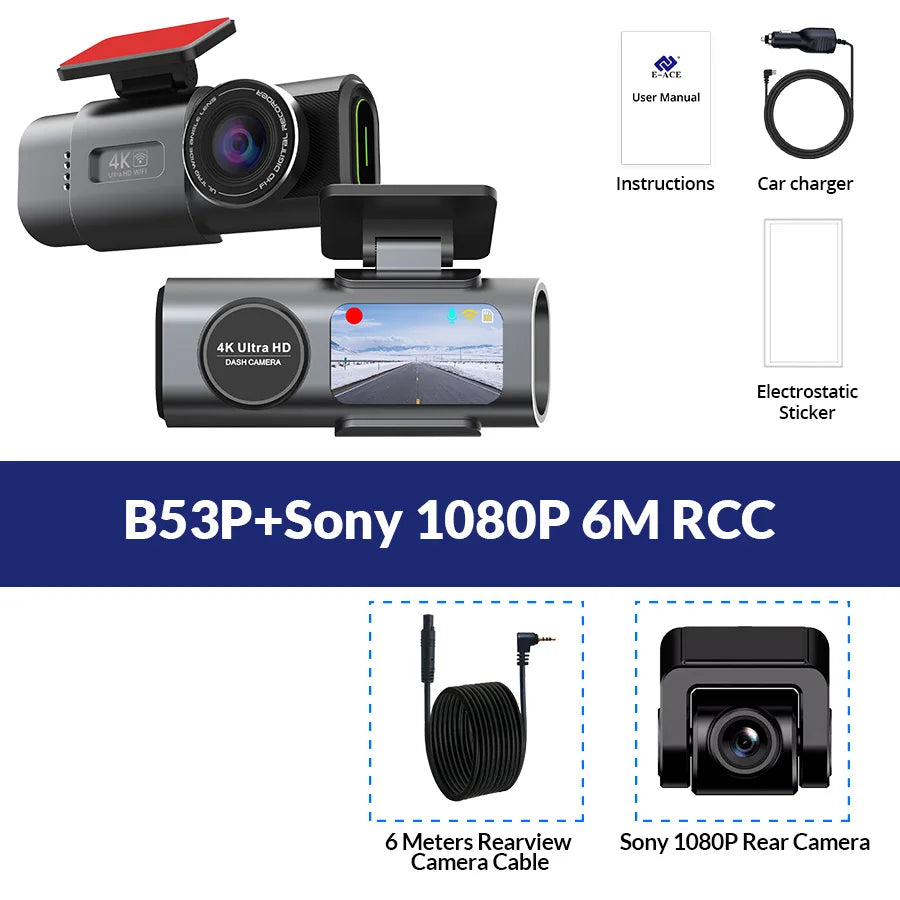 4K UHD Dash Cam Car DVR Night Vision Wi-Fi GPS