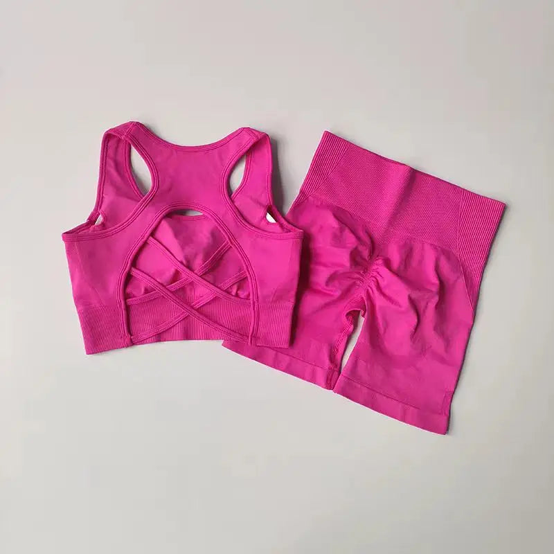 2-teiliges nahtloses Yoga-Set für Damen – Sport-BH & Shorts