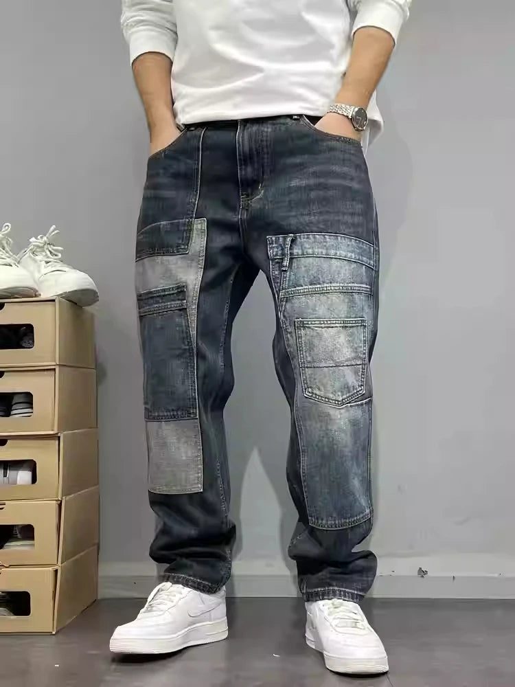 Plus Size Patchwork Straight Jeans | Straight Leg Jeans