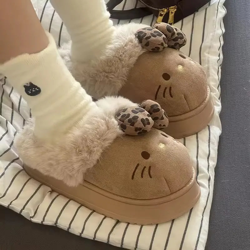 Hello Kitty Plush Slippers for Women | Kawaii Warm Indoor Shoes | Teglex