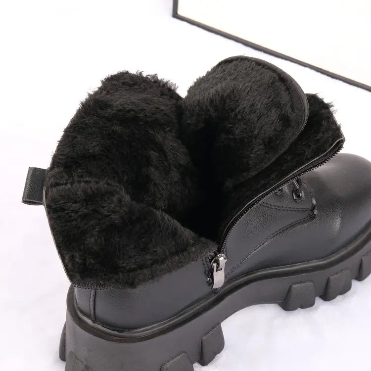 Booties 2025 New Korean Style Fleece-Lined Autumn Winter High-Top Cotton Shoes Women's Boots High Heel Mid-Calf Bootsins EasyStride WomenShoes Store
