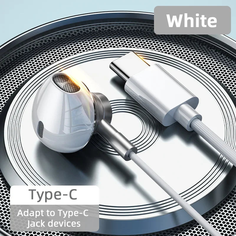 USB-C HiFi Earbuds Bass Stereo Mic Galaxy iPhone 15