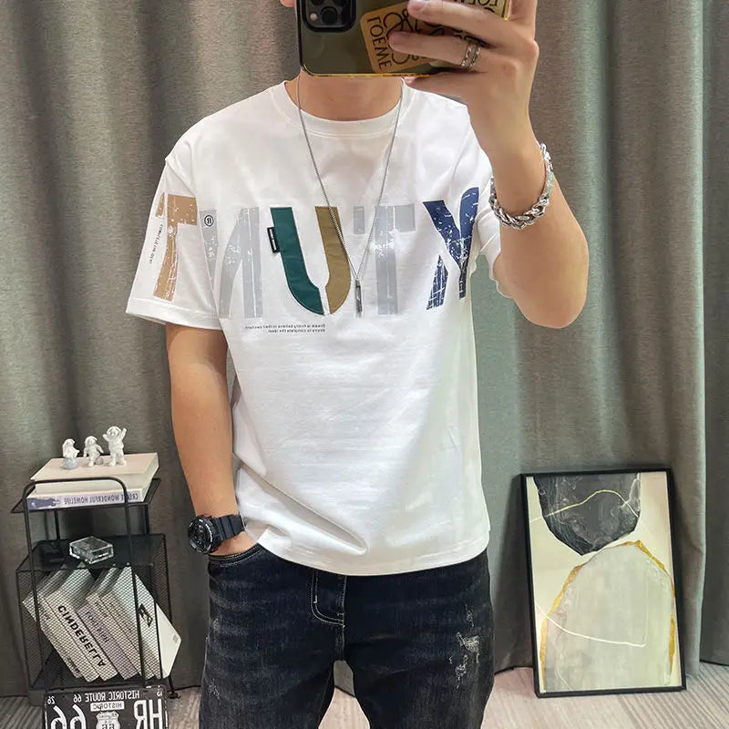 Men's Letter Print T-Shirt – Loose Cotton Casual Tshirt