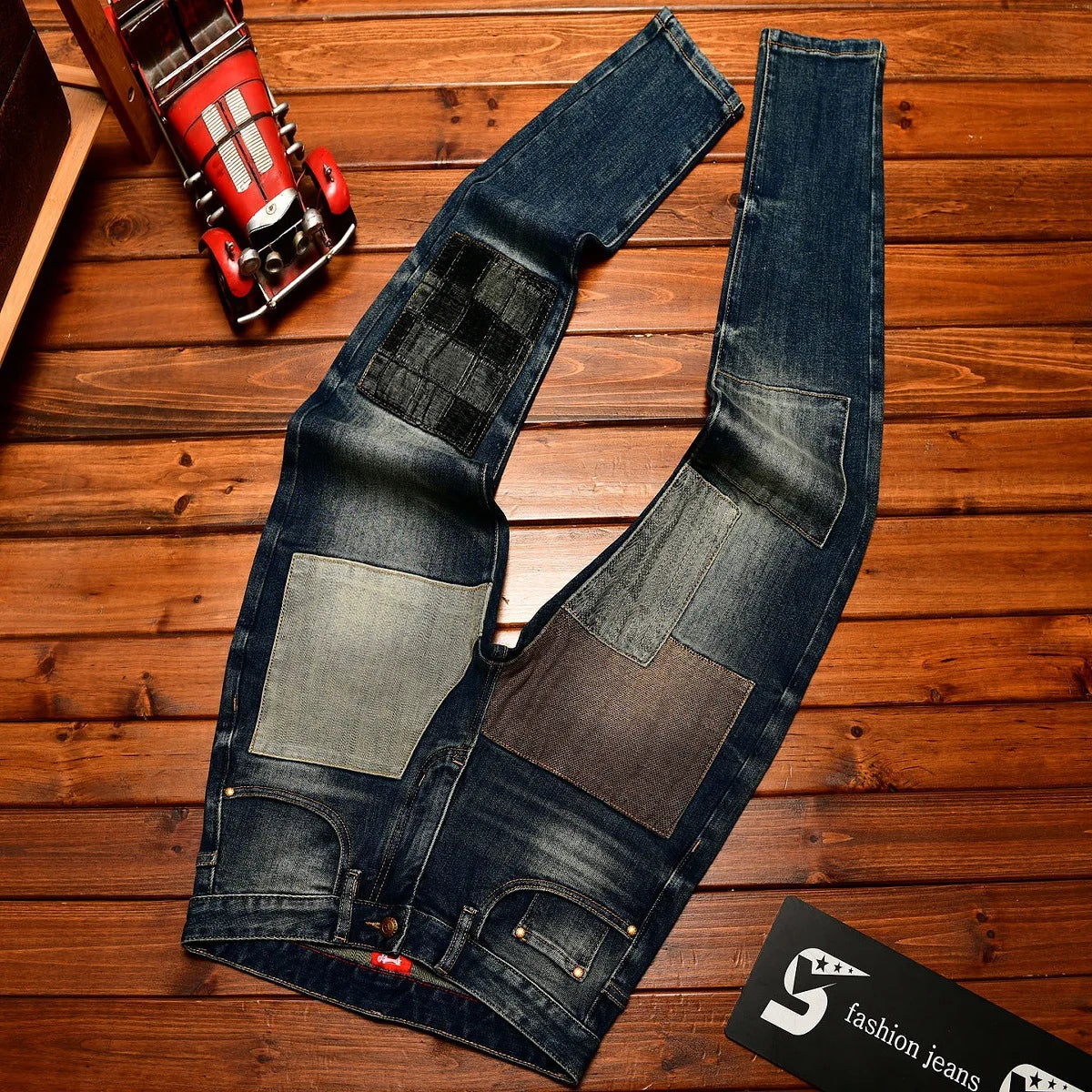 Men's Vintage Patchwork Jeans – Slim Street Style