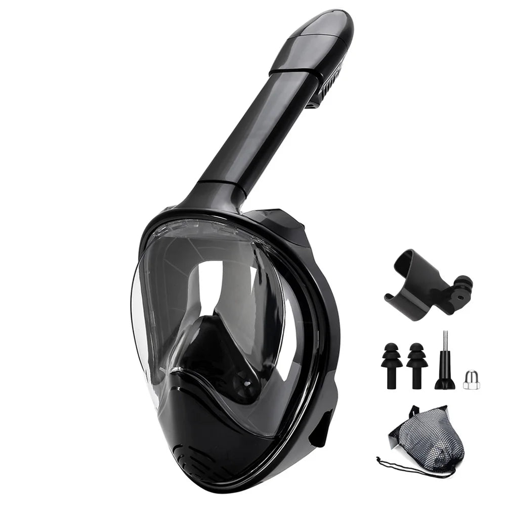 Full Face Snorkel Mask Camera Mount Anti-Fog Wide View Adult