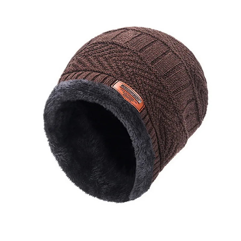 Winter Strickmütze Fleece Schal Halswärmer Mütze Herren Damen