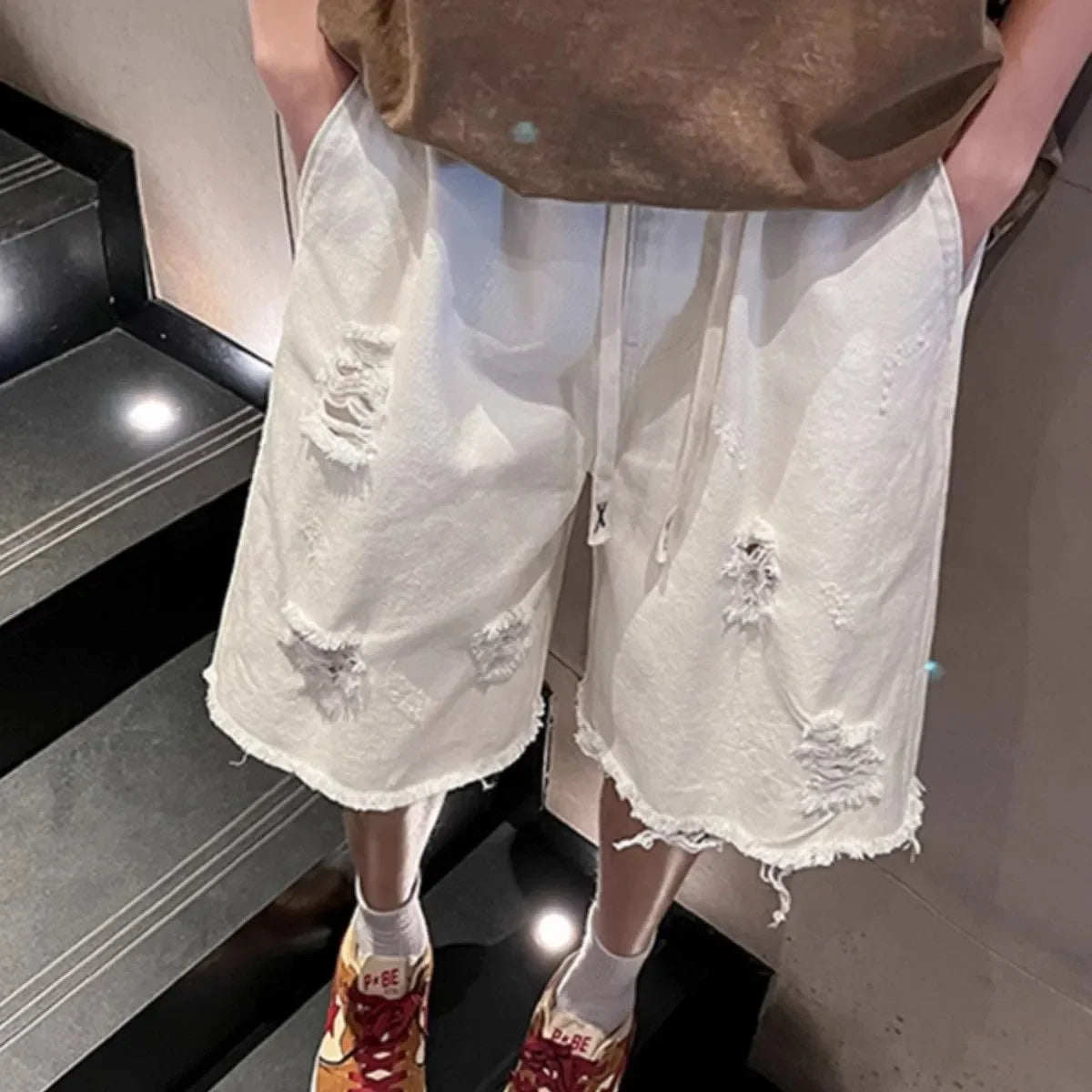 Men's White Denim Shorts – Loose Straight Leg Cropped