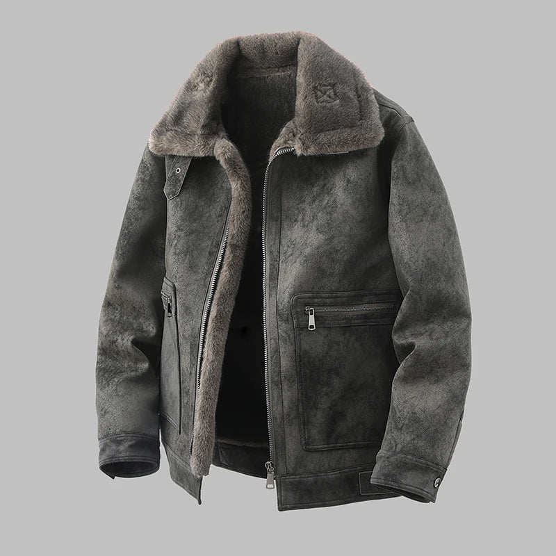 Herren Fell Integrierte Samt Motorrad Loose Jacke
