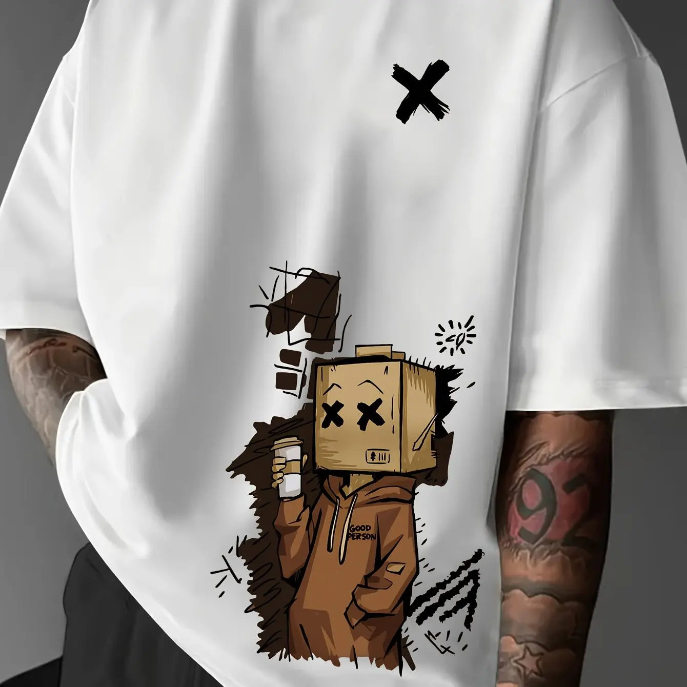 Men's 100% Cotton Doll Graffiti Print Round Neck Tee