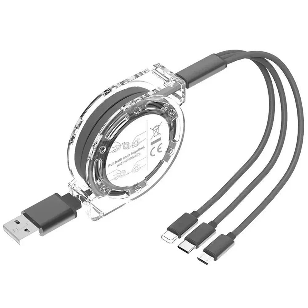 3-in-1 Retractable USB Cable Type-C Micro iPhone