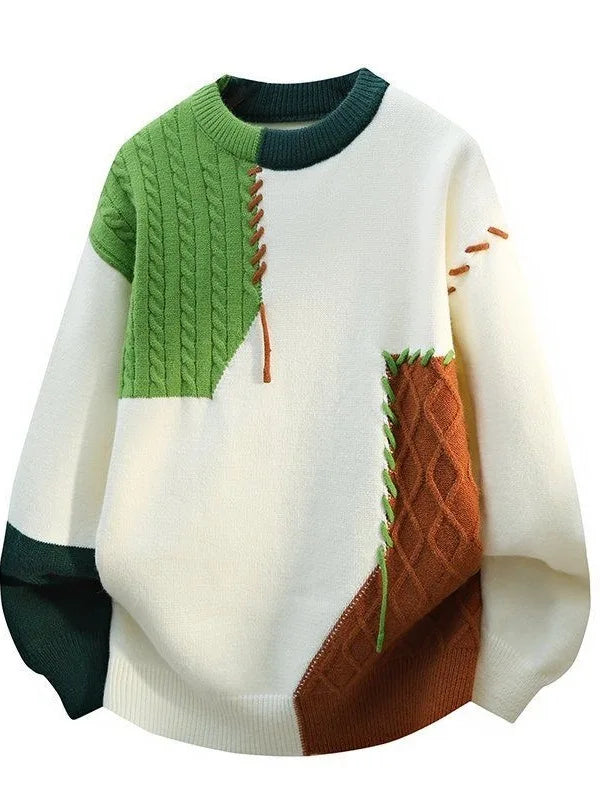 Men's Geometric Knitted Sweater Casual Loose Crew Neck