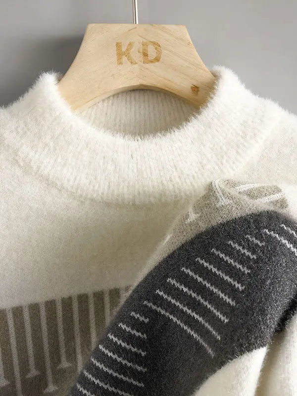 Herren Geometrischer Rollkragenpullover – Gestreiftes Oberteil