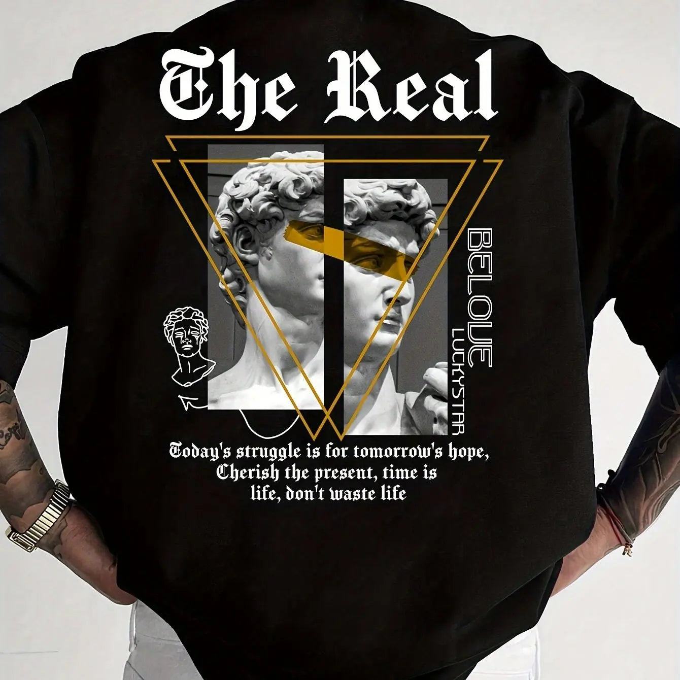 Men's Summer 100% Cotton Fashionable Casual Loose Large Size Unique Portrait Printed Round Neck Short Sleeve T-shirt Top - Teglex -