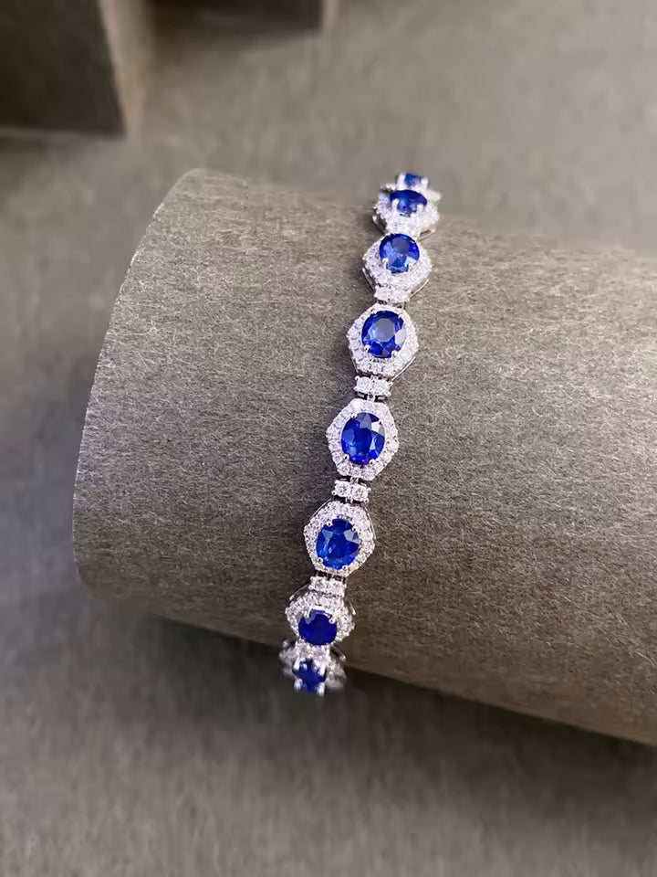 18K White Gold Natural Diamond & Sapphire Bracelet