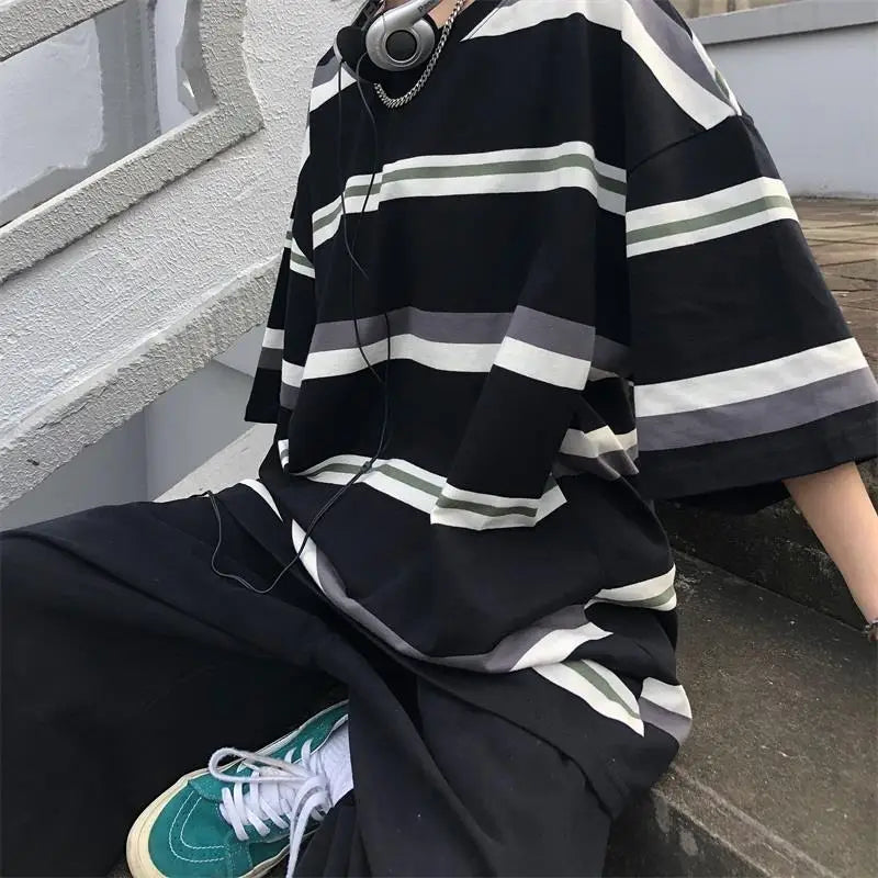Men's Vintage Striped T-Shirt Mens Casual Summer Tee