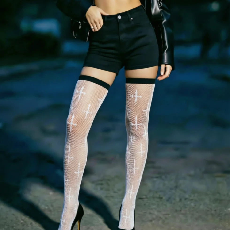 Women White Thigh High Hosiery Stockings