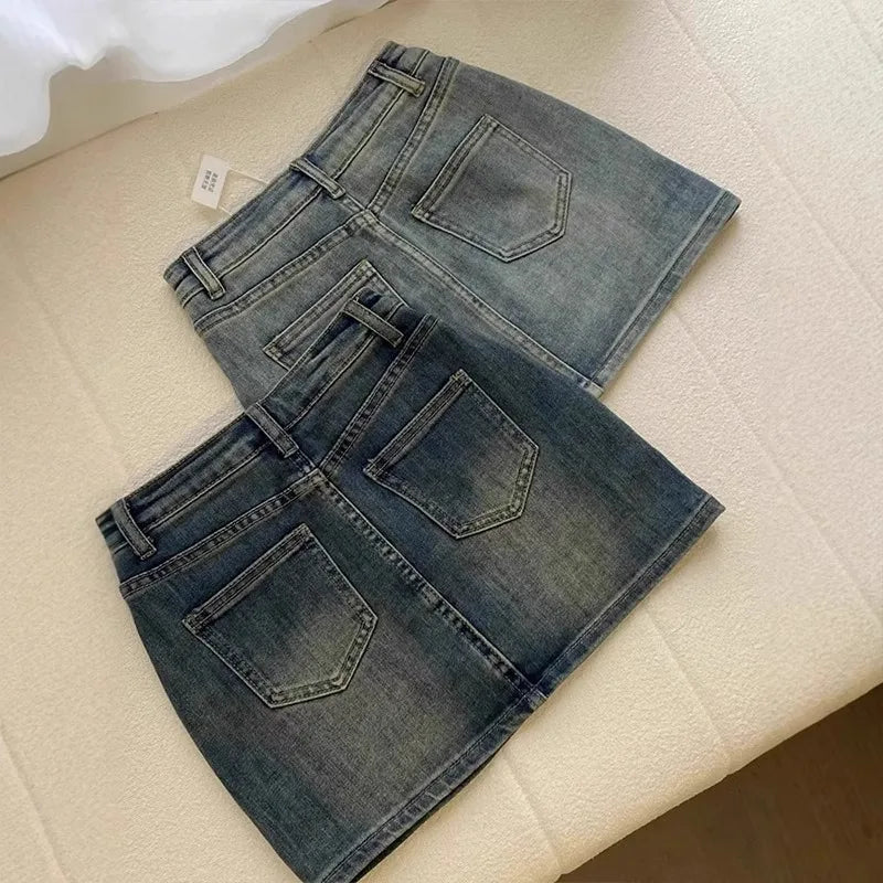 Damen Retro High-Waist Jeansrock – Figurschmeichelnder Wickelrock