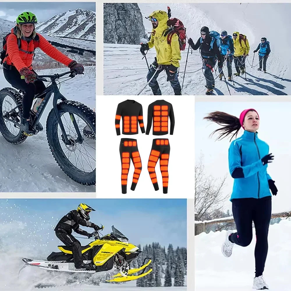 52 Areas Heated Underwear Skiing Electric Heated Skiing Underwear Winter Snowboarding Thermal Underwear Women Men Heating Jacket - Teglex