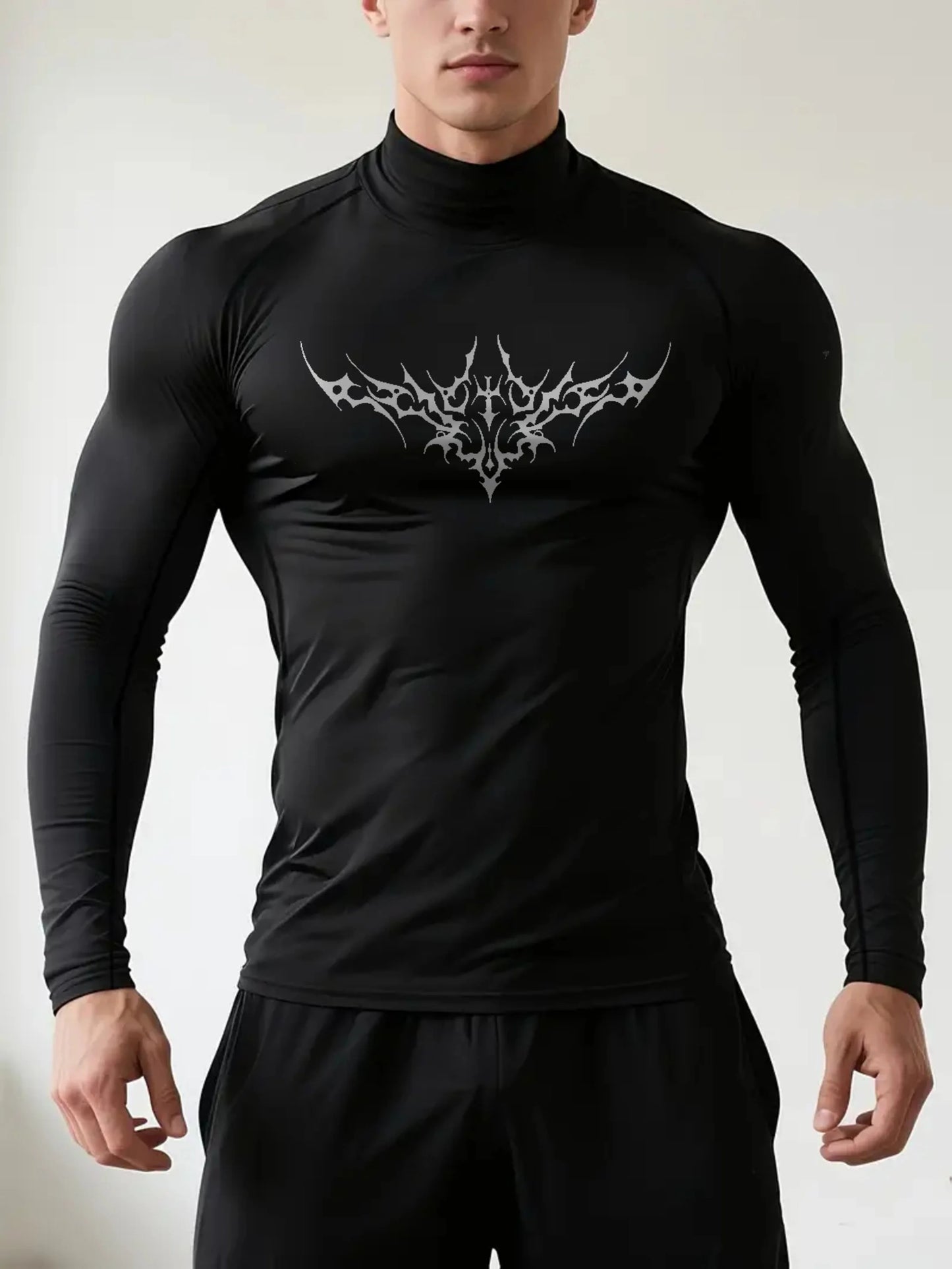 Men's Gothic Print Quick-Dry Long Sleeve Fitness Top