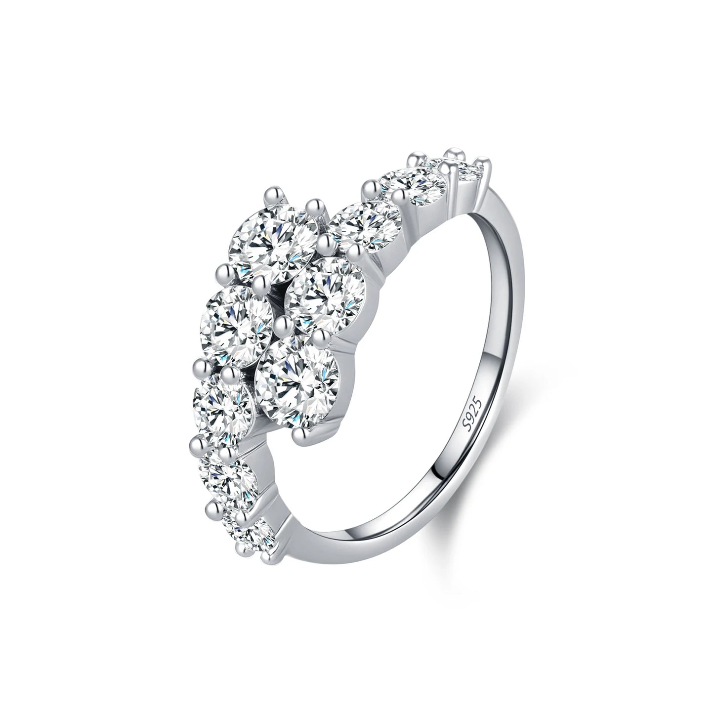 MODIAN 925 Sterling Silver Classic Luxury Round CZ Eternity Band Rings For Women Wedding Engagement Statement Jewelry Gift - Teglex