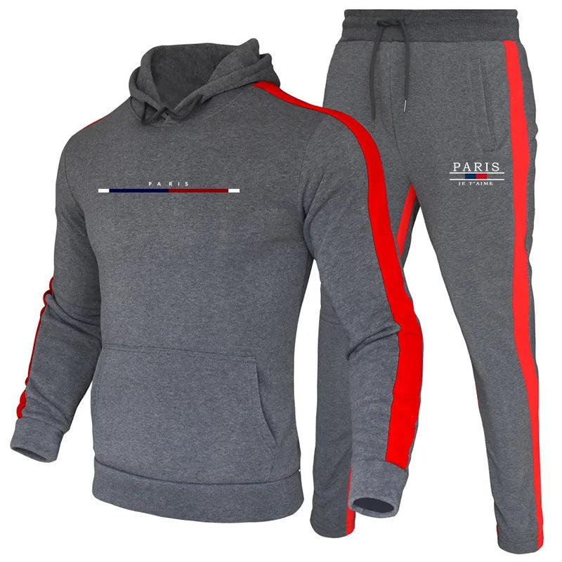 Men's Paris Print Tracksuit Set Hoodie + Pants