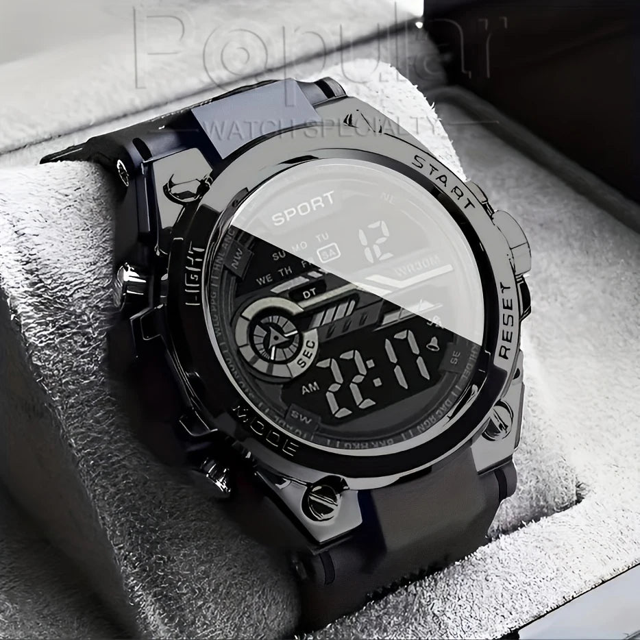 Multifunktions Herren Sportuhr Wasserdicht Leuchtender Wecker Herren LED Digitaluhr Großes Zifferblatt Elektronische Armbanduhr