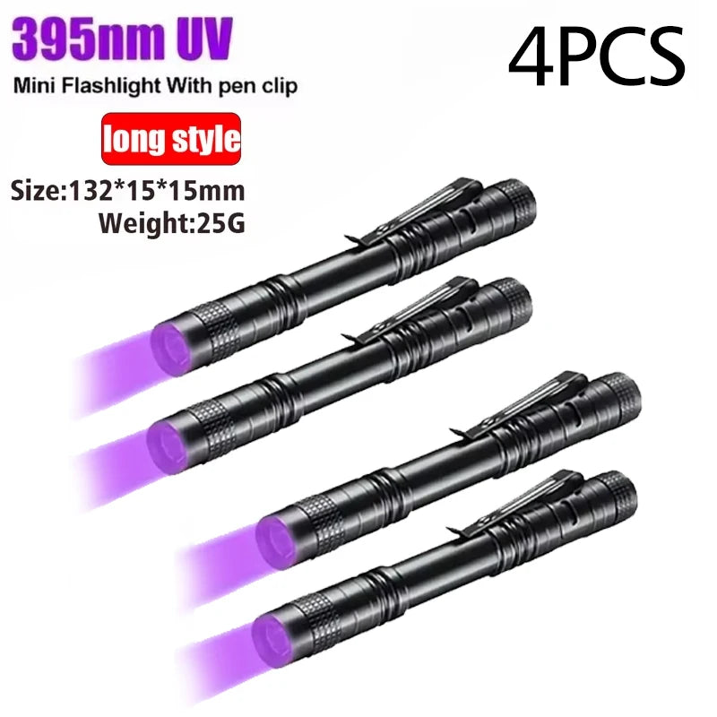 UV Flashlight 395nm Ultraviolet Torch With Pen Clip Portable AAA Batteries Used Violet Light Pet Urine Scorpion Detector UV Lamp - Teglex