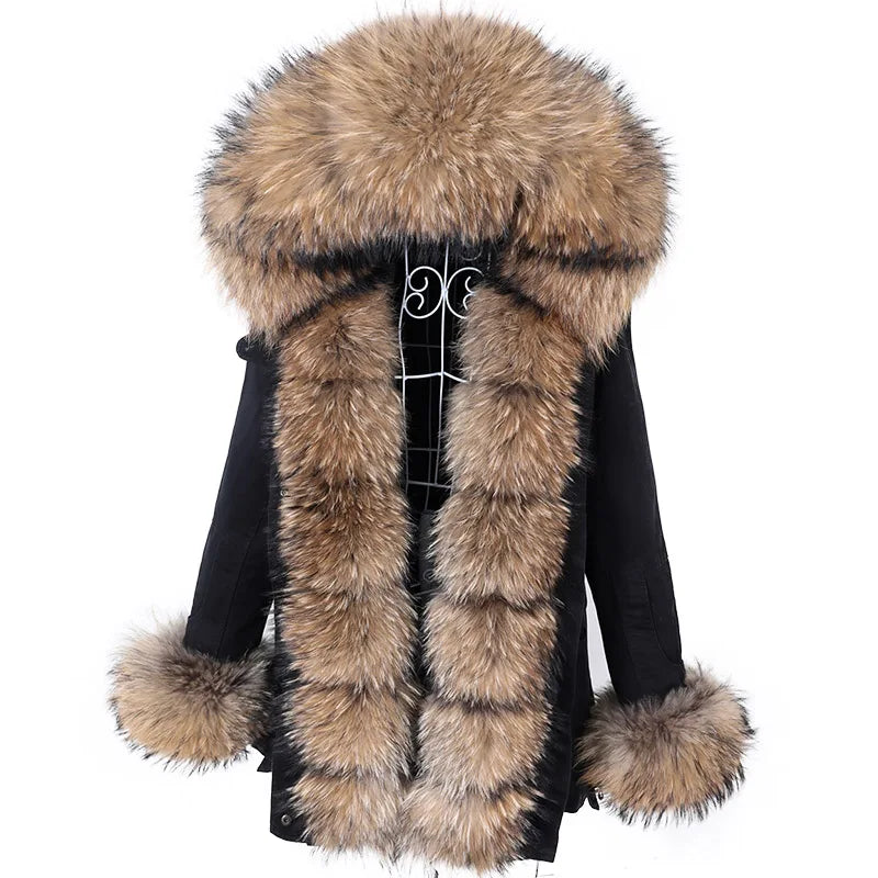 Women's Real Fox Fur Collar Parka Removable Lining