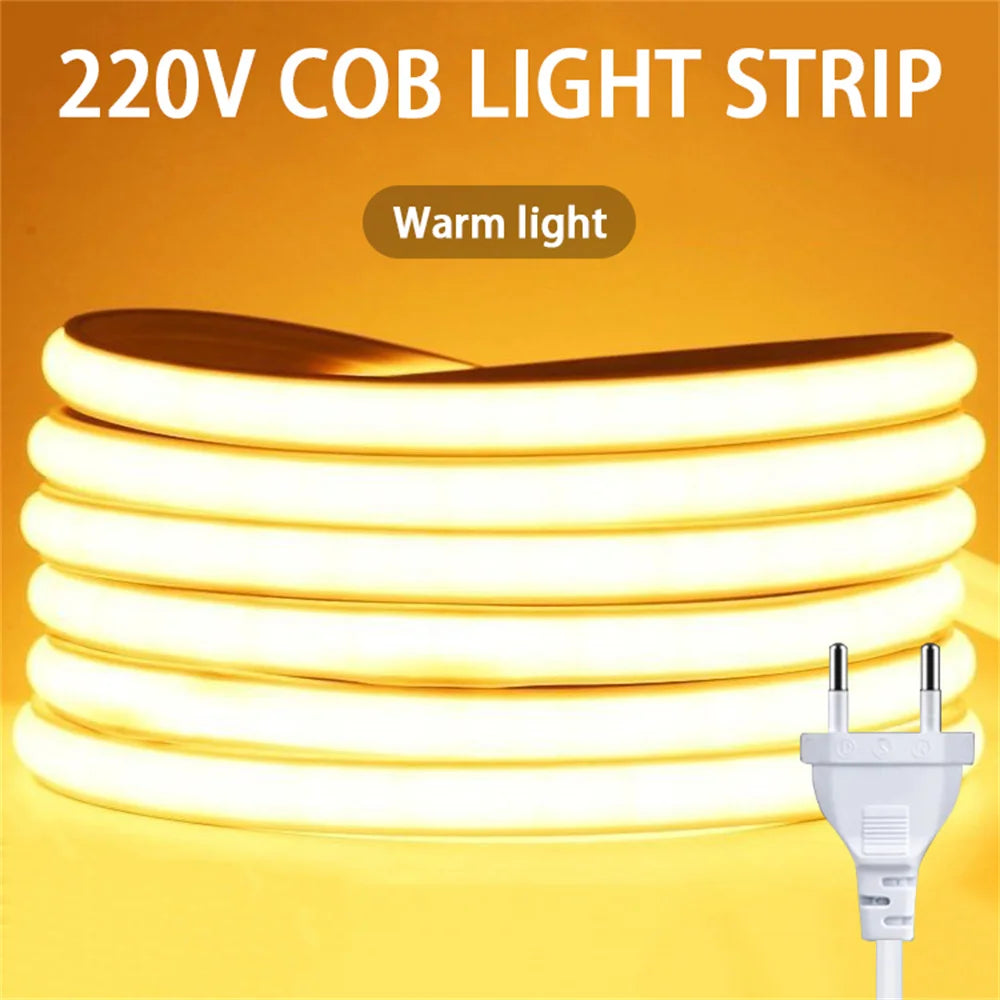 220V COB LED Strip Ribbon – High Brightness, Garden Decor