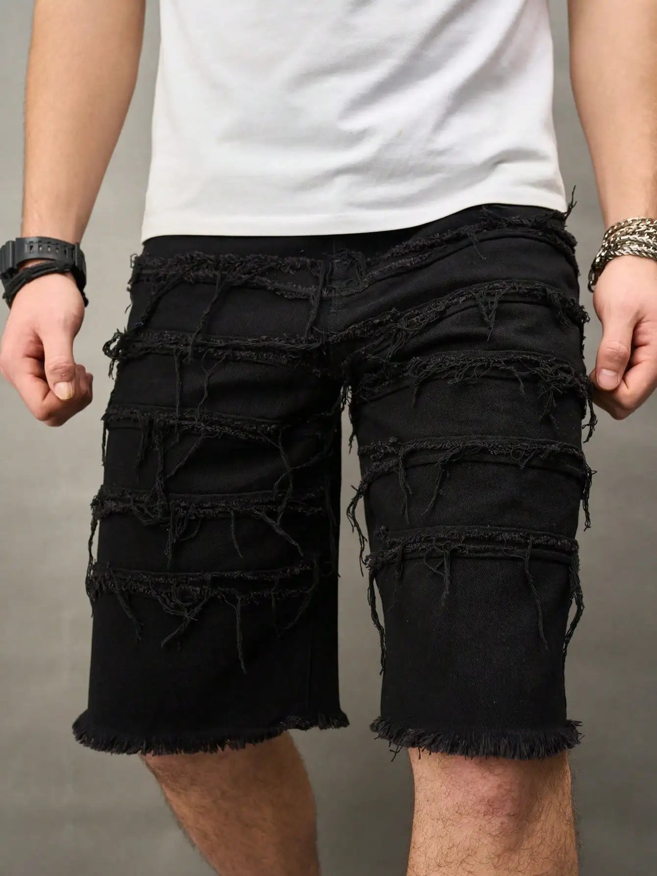 Men's Black Straight-Leg Denim Shorts